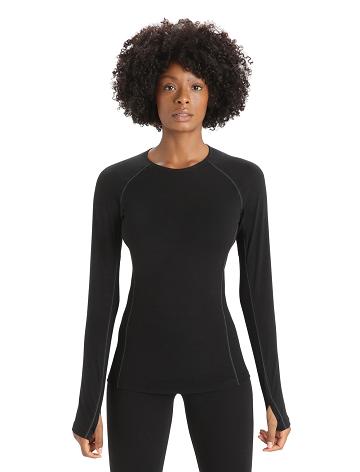 Black Women's Icebreaker BodyfitZone™ Merino 150 Zone Long Sleeve Crewe Thermal Top Base Layers | USA 1887SGLO